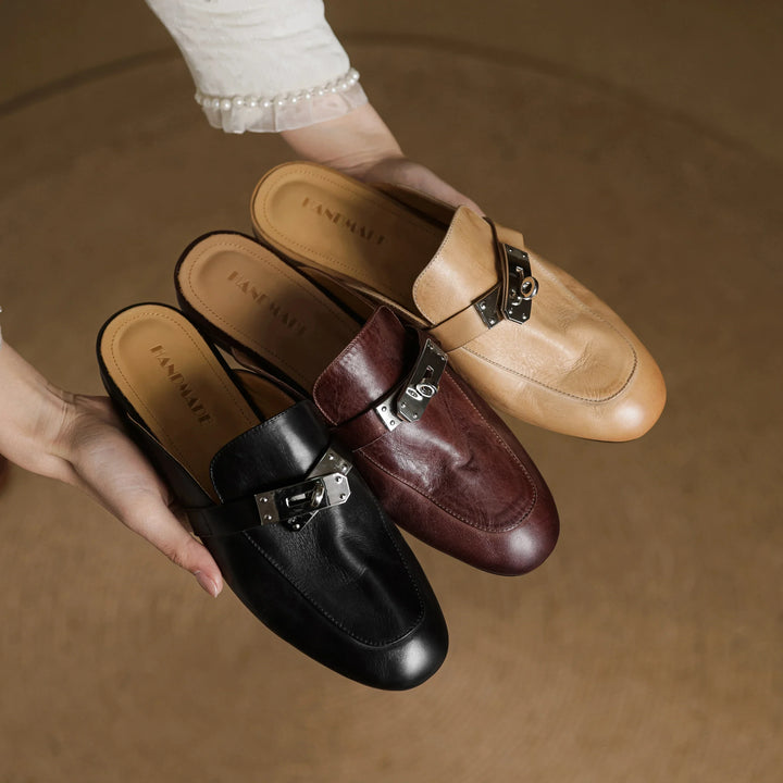 Womens Leather Mules Genuine Leather Slip-On