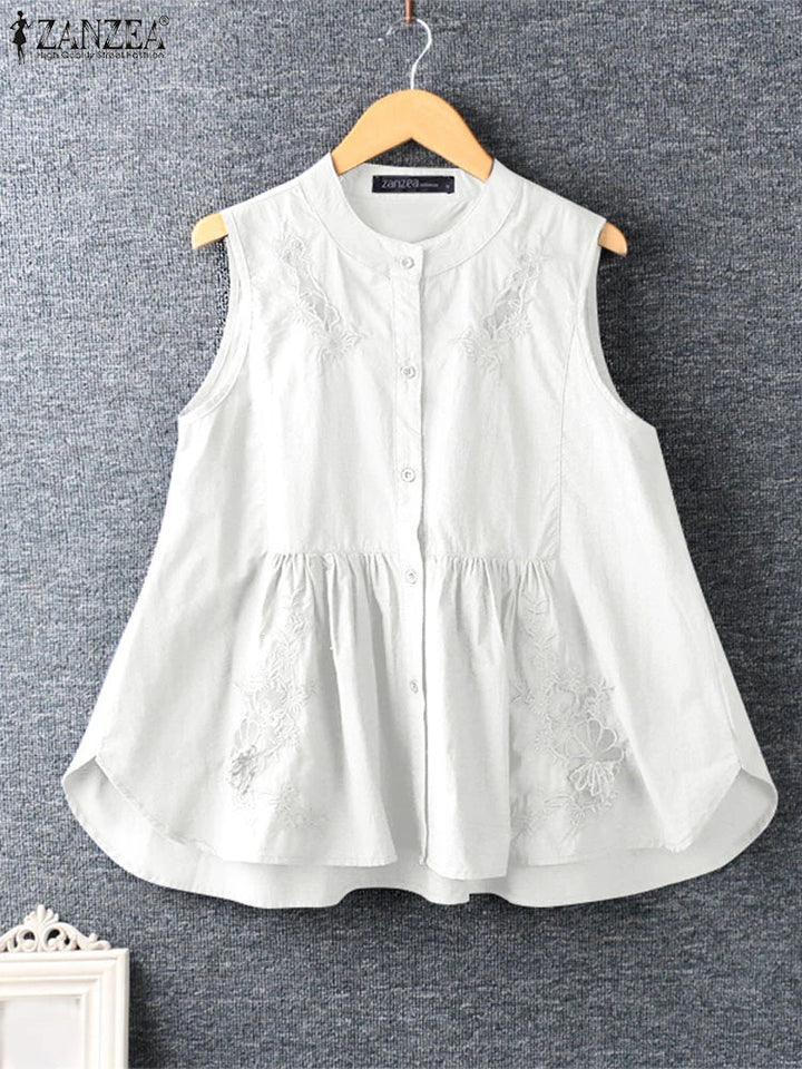 Womens Sleeveless Embroidered Top Summer Style