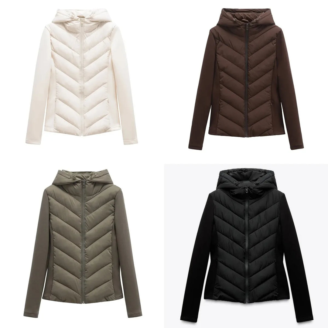 Womens Quilted Cotton Coat Hooded High Collar - BritishMode