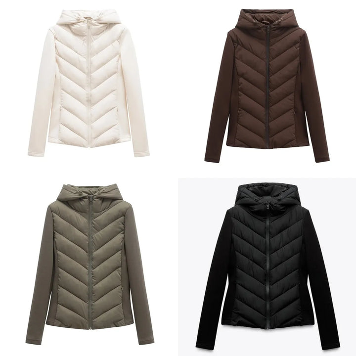 Womens Quilted Cotton Coat Hooded High Collar - BritishMode