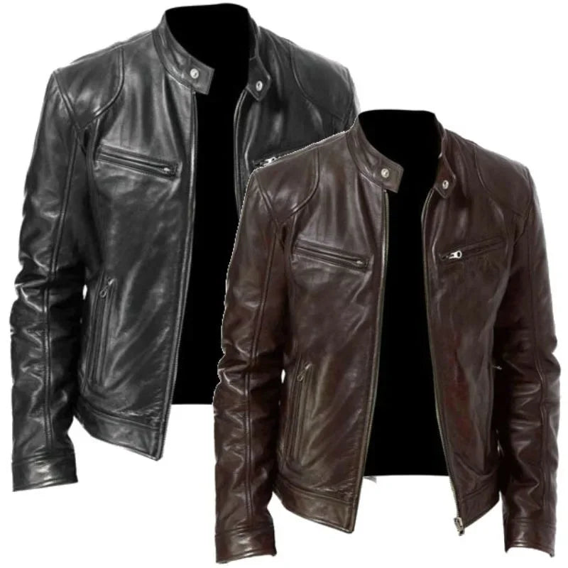 Mens Biker Jacket PU Leather Fitted Style - BritishMode