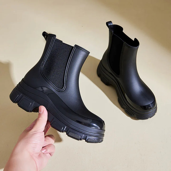 Womens Ankle Boots Chunky Sole Slip-On