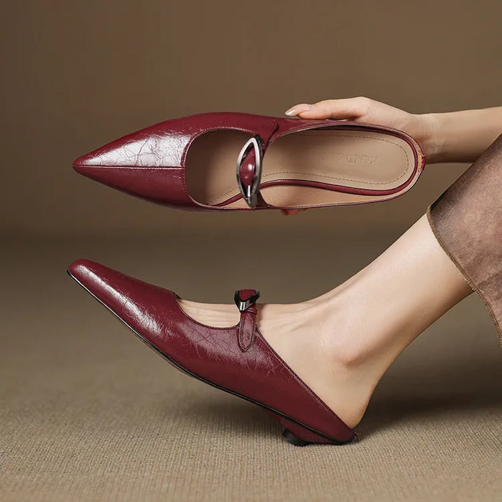 Womens Genuine Leather Mules Slip-On Style - BritishMode
