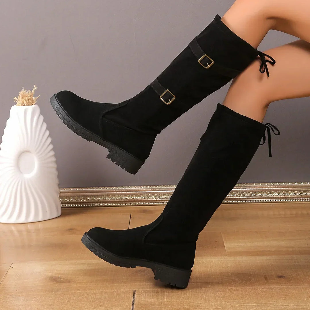 Womens Long Boots Suede Buckle Casual