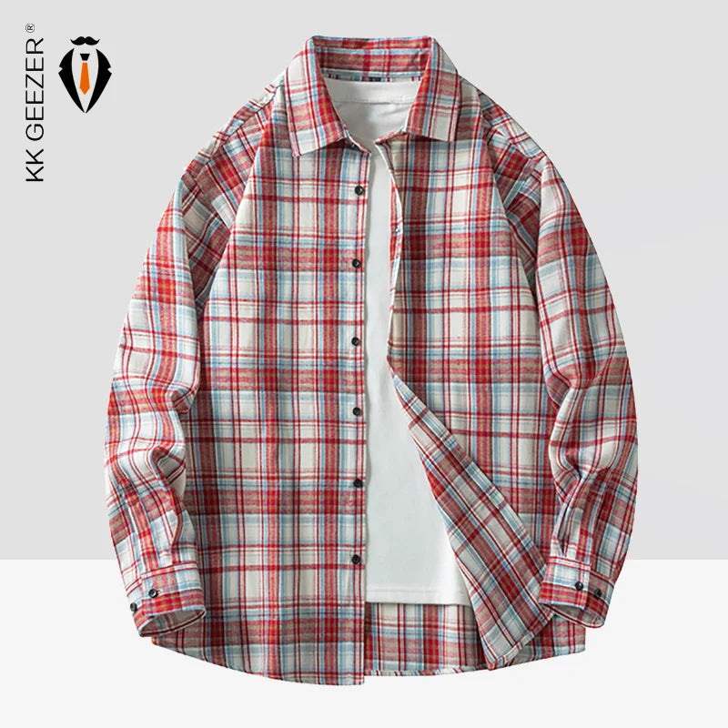 Mens Cotton Shirt Plaid Pattern Long Sleeve Casual Fit - BritishMode