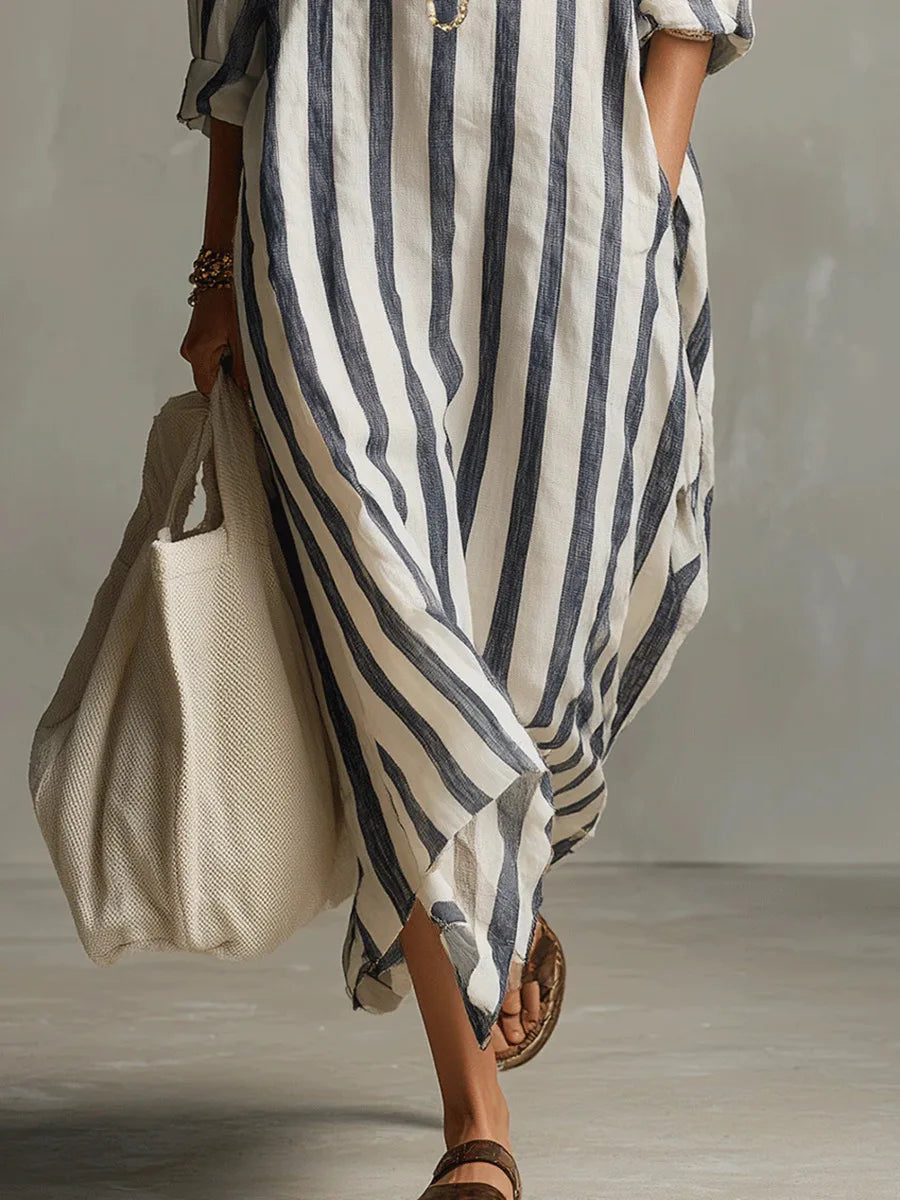 Womens Maxi Shirt Dress with Lapel Collar and Button Placket