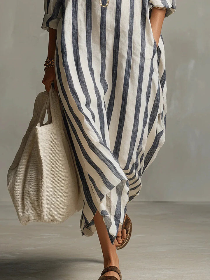 Womens Maxi Shirt Dress with Lapel Collar and Button Placket