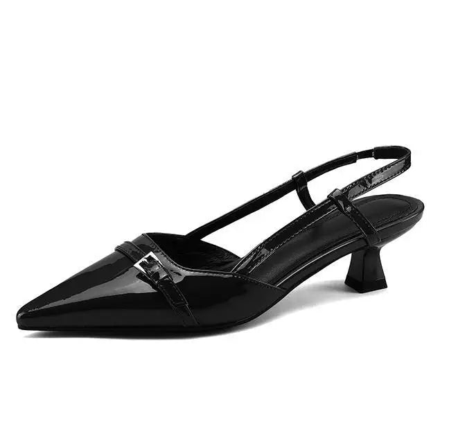 Womens Leather Sandals Pointed Toe Low Heel Elegant