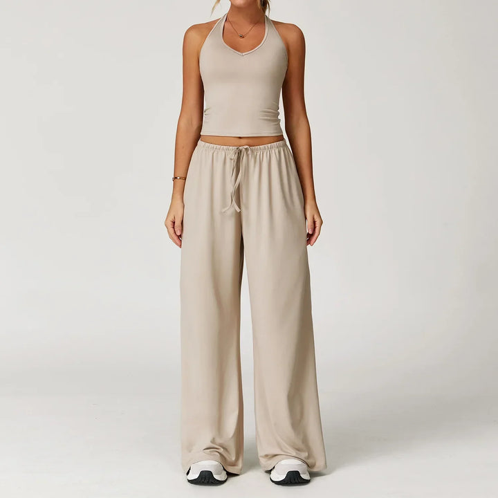 Womens Ribbed Tank Top Breathable Slim Fit Pants Elastic Waist