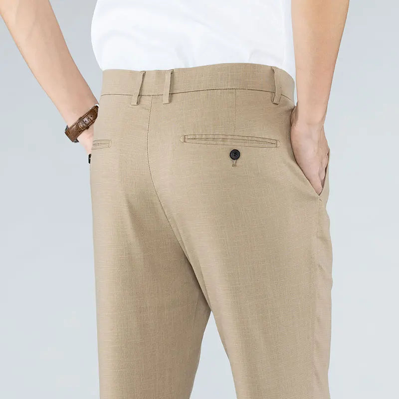 Mens Straight Pants Linen Blend Lightweight Comfortable