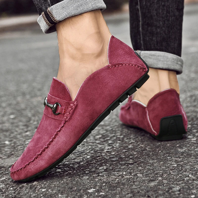 Mens Loafers Genuine Suede Slip-On