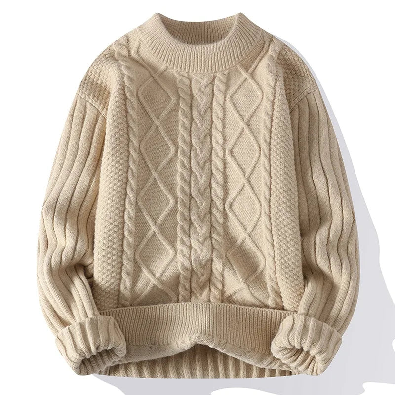 Mens Crew Neck Sweater Classic Pattern Knit
