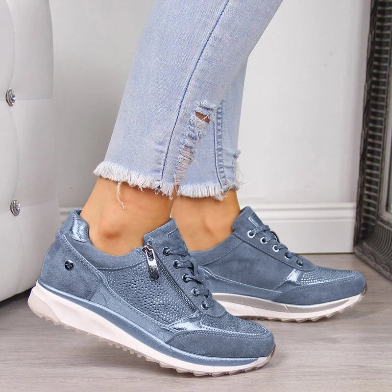 Womens Orthopedic Casual Trainers Lace-Up Zip Wedge - BritishMode