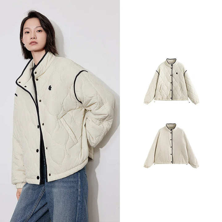 Womens Wool Parka Coat Thick Two-Tone Design
