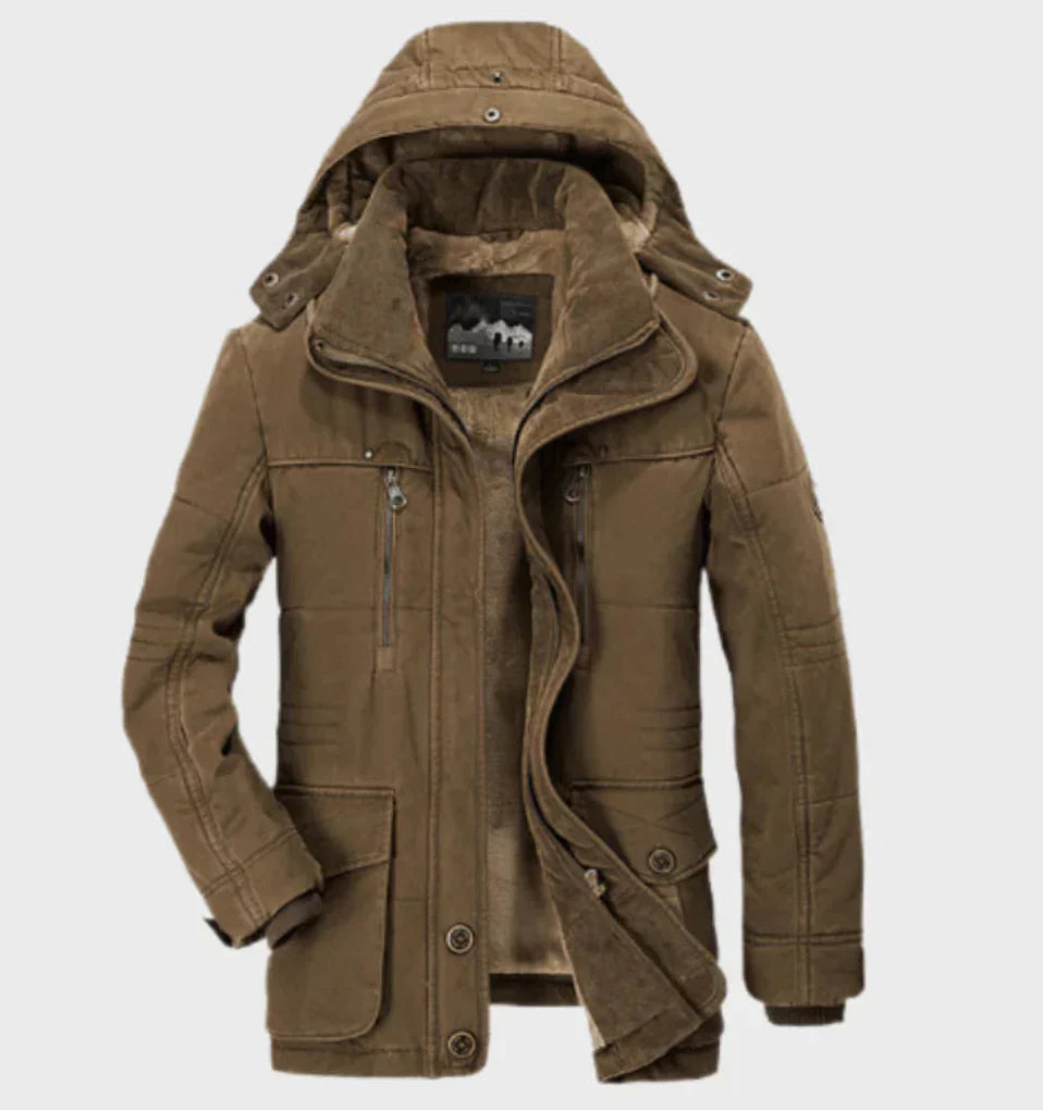 Mens Jacket with Multiple Pockets Lined Detachable Hood