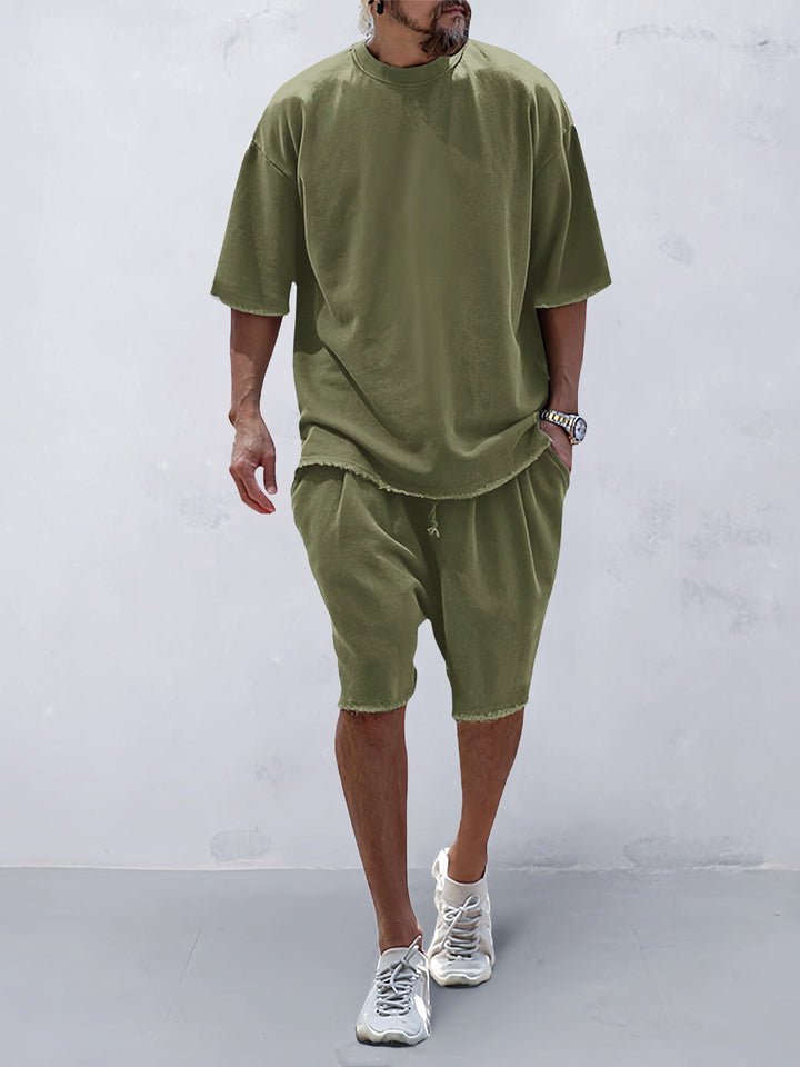 Mens Sports Set Cotton Loose Fit T-Shirt and Shorts