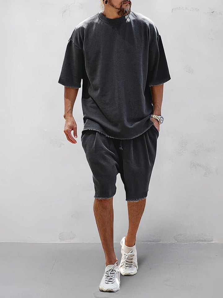 Mens Sports Set Cotton Loose Fit T-Shirt and Shorts