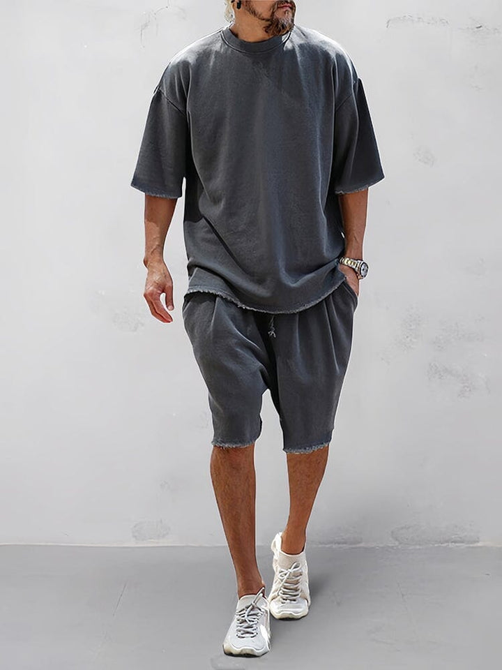 Mens Sports Set Cotton Loose Fit T-Shirt and Shorts