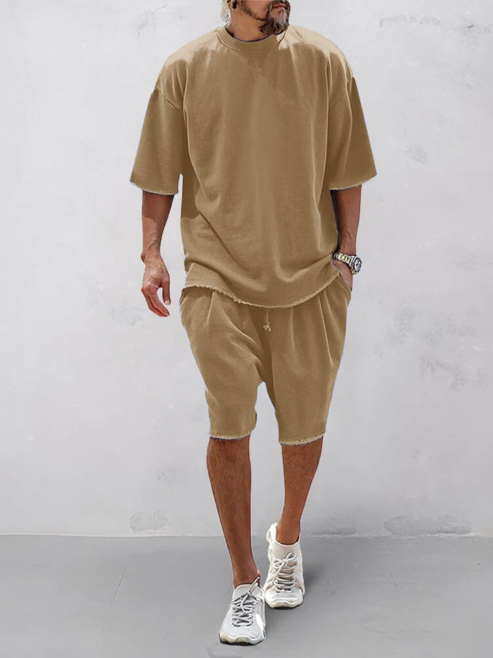 Mens Sports Set Cotton Loose Fit T-Shirt and Shorts
