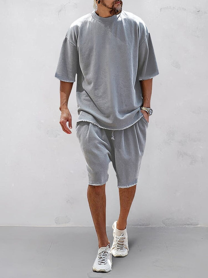 Mens Sports Set Cotton Loose Fit T-Shirt and Shorts - BritishMode
