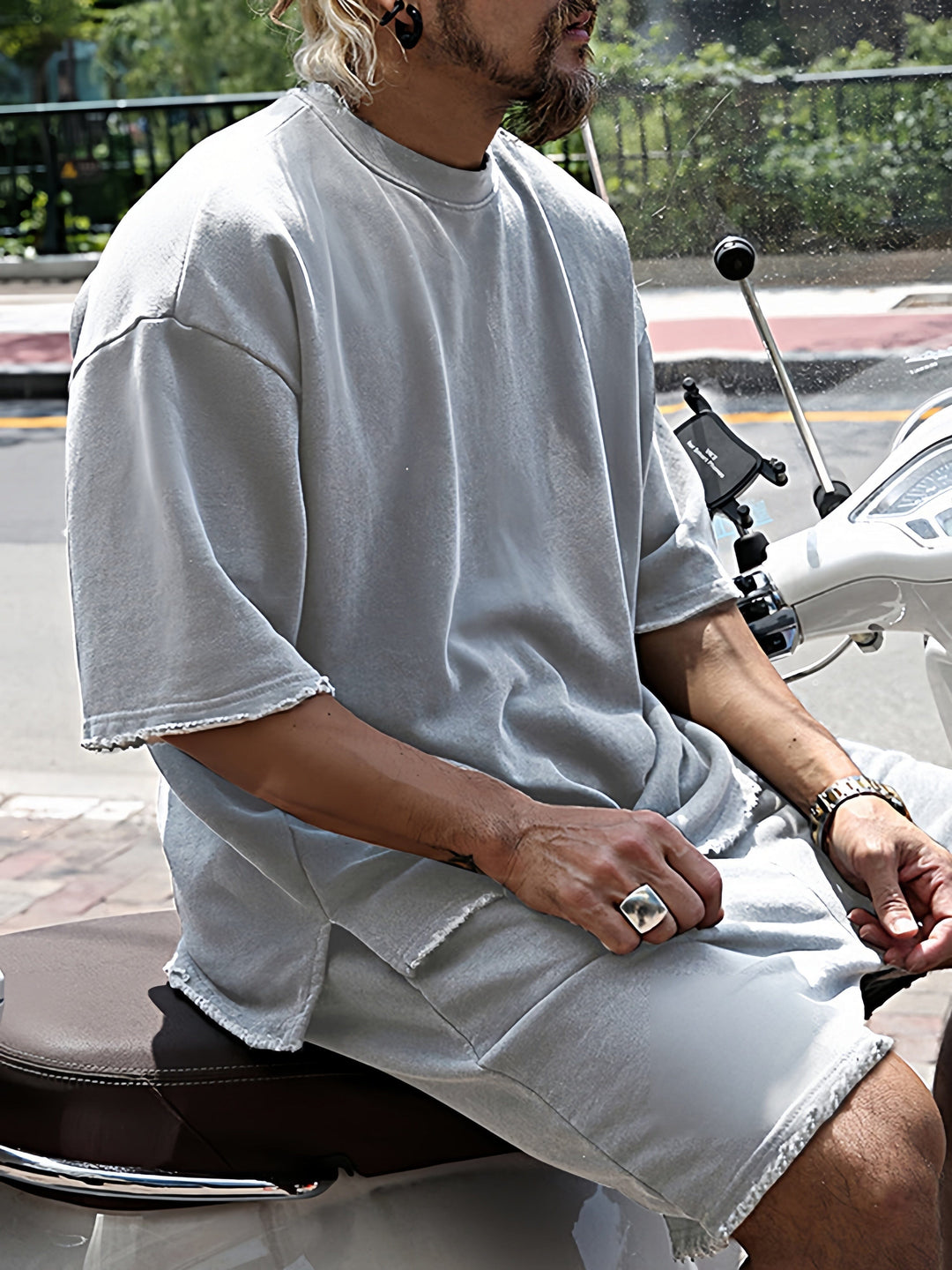 Mens Sports Set Cotton Loose Fit T-Shirt and Shorts