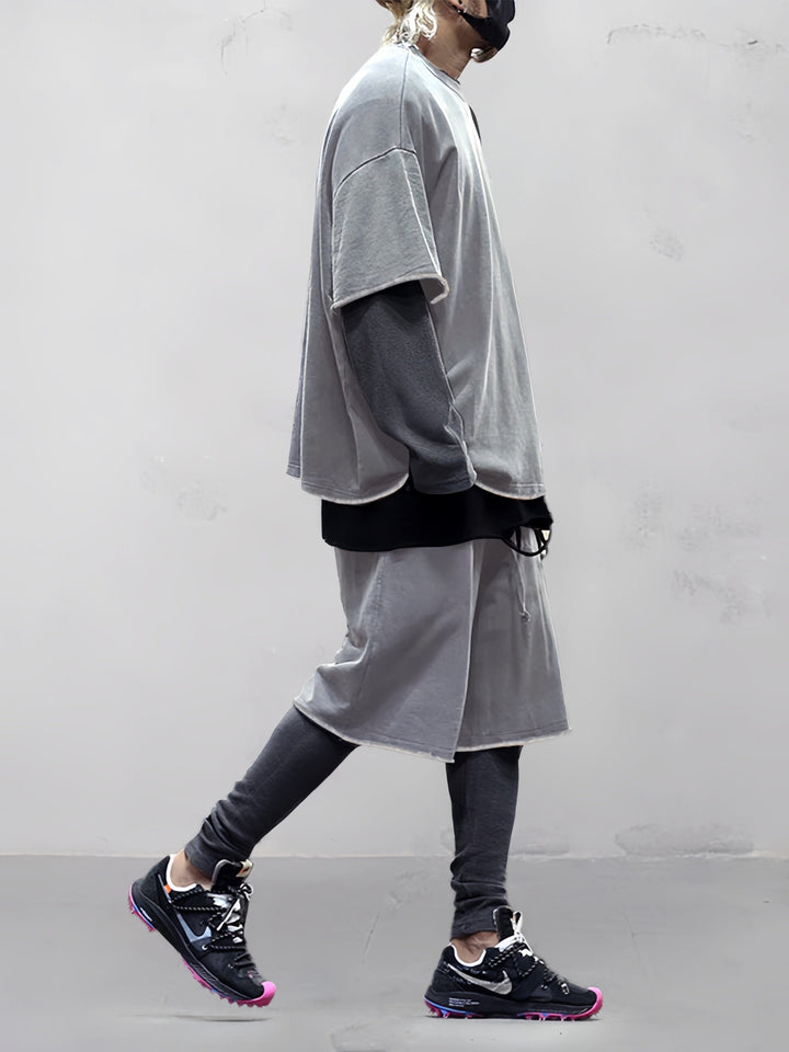 Mens Sports Set Cotton Loose Fit T-Shirt and Shorts