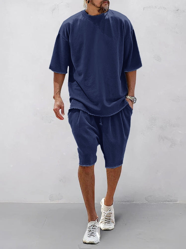 Mens Sports Set Cotton Loose Fit T-Shirt and Shorts