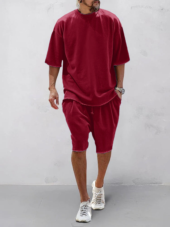 Mens Sports Set Cotton Loose Fit T-Shirt and Shorts
