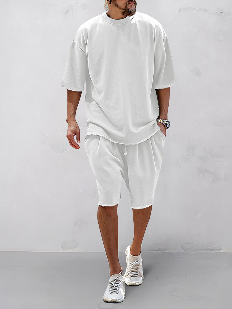 Mens Sports Set Cotton Loose Fit T-Shirt and Shorts