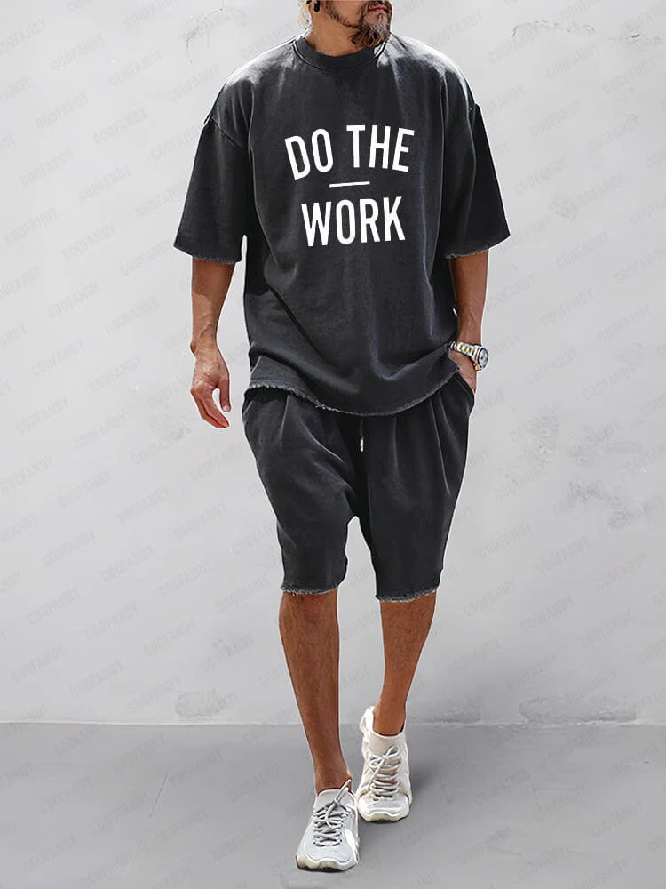 Mens Sports Set Cotton Loose Fit T-Shirt and Shorts