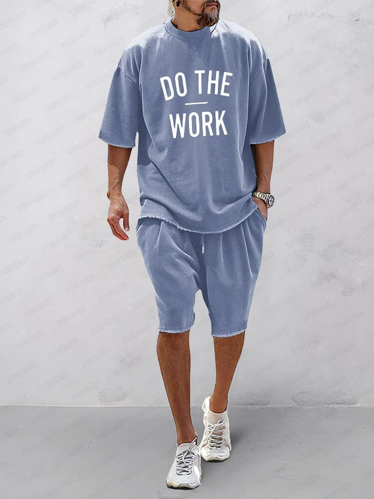 Mens Sports Set Cotton Loose Fit T-Shirt and Shorts