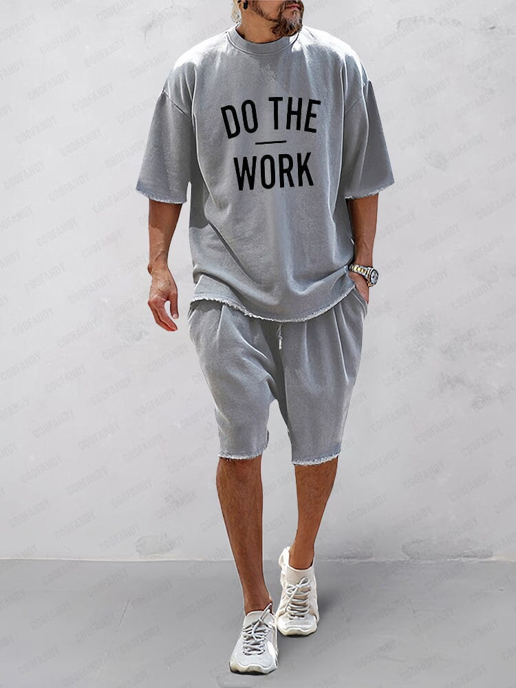 Mens Sports Set Cotton Loose Fit T-Shirt and Shorts