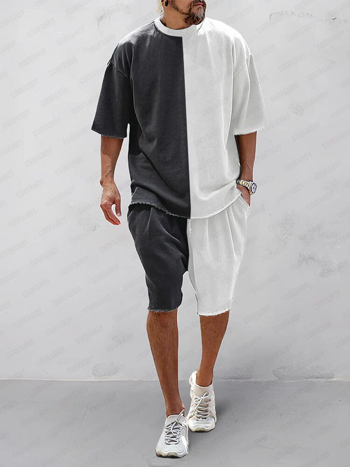 Mens Sports Set Cotton Loose Fit T-Shirt and Shorts