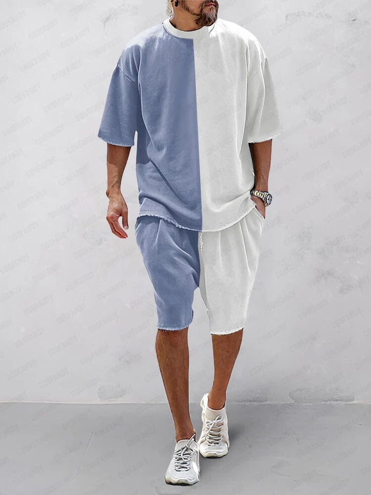 Mens Sports Set Cotton Loose Fit T-Shirt and Shorts
