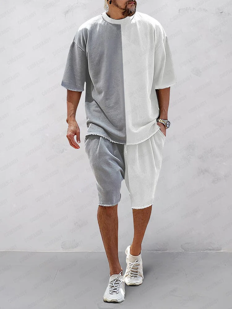 Mens Sports Set Cotton Loose Fit T-Shirt and Shorts