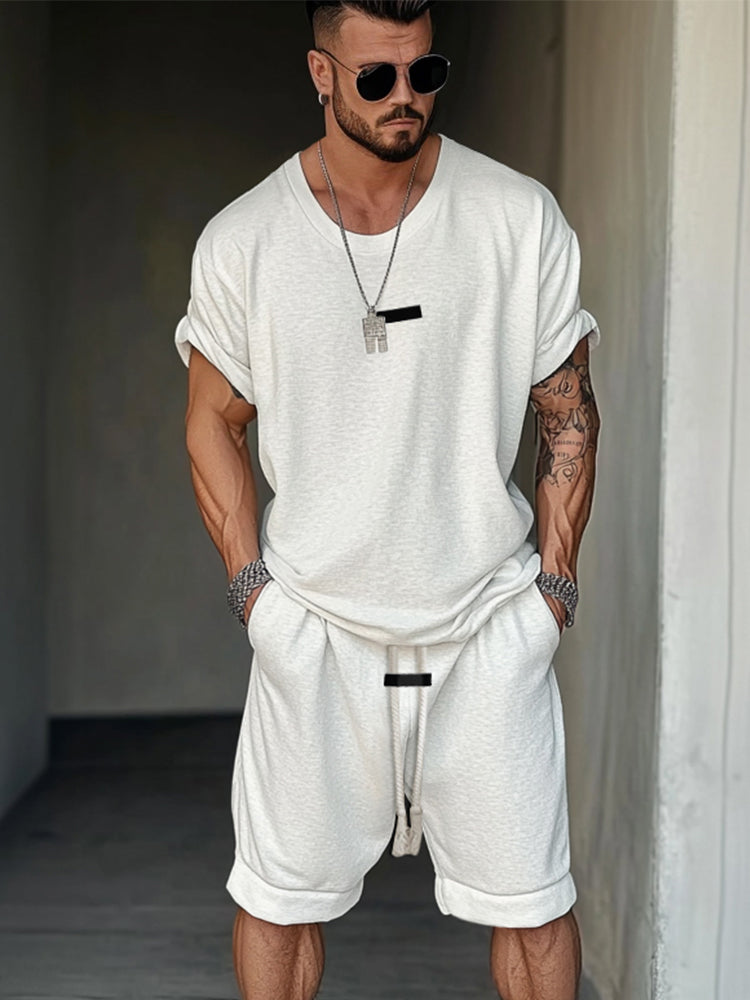 Mens Athleisure Set Cotton Relaxed Fit T-Shirt and Shorts