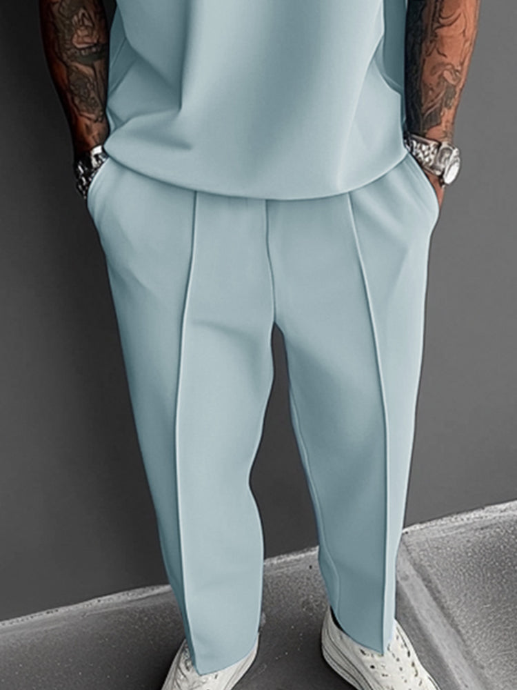 Mens Casual Two-Piece Set Lightweight Lapel Top