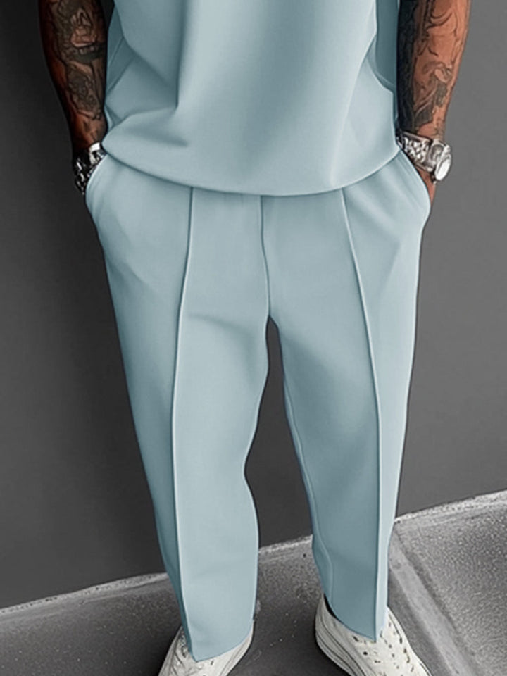 Mens Casual Two-Piece Set Lightweight Lapel Top