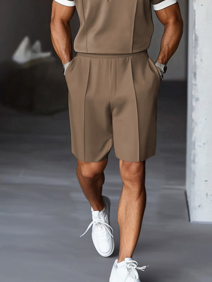 Mens Polo Shirt and Shorts Set Zip Front Relaxed Fit
