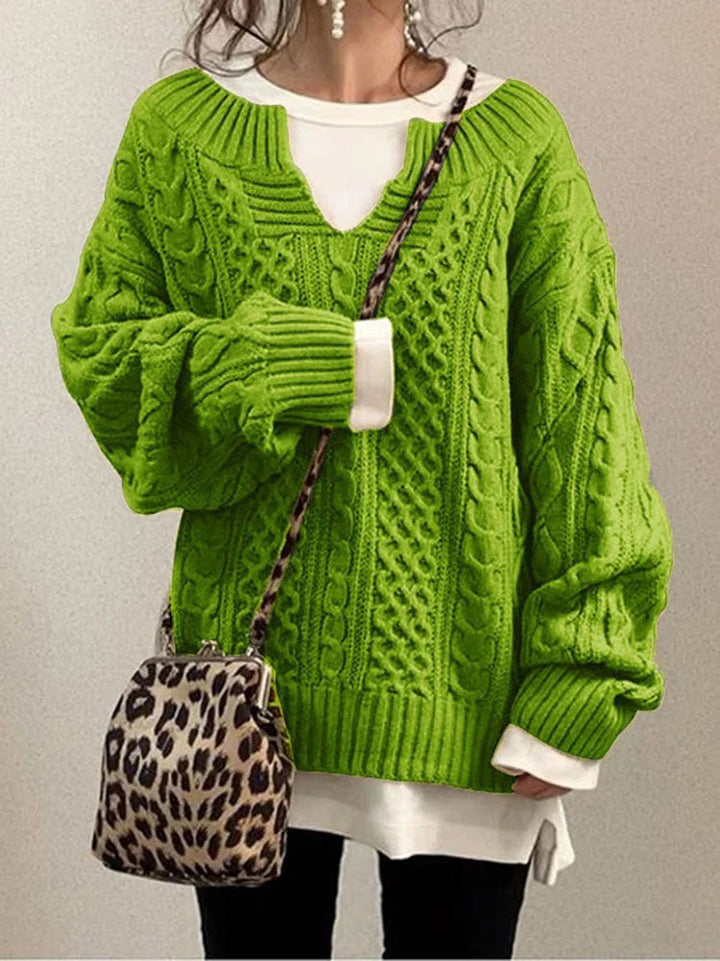 Womens Oversized Cable Knit Sweater V-Neck Style