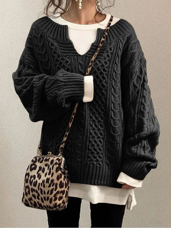Womens Oversized Cable Knit Sweater V-Neck Style