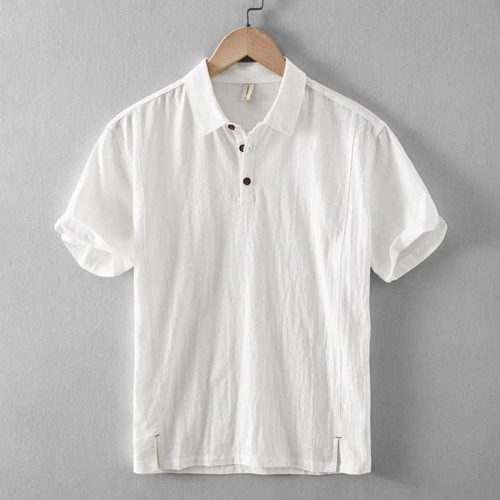 Mens Polo Shirt Cotton Linen Short Sleeve Casual Collar