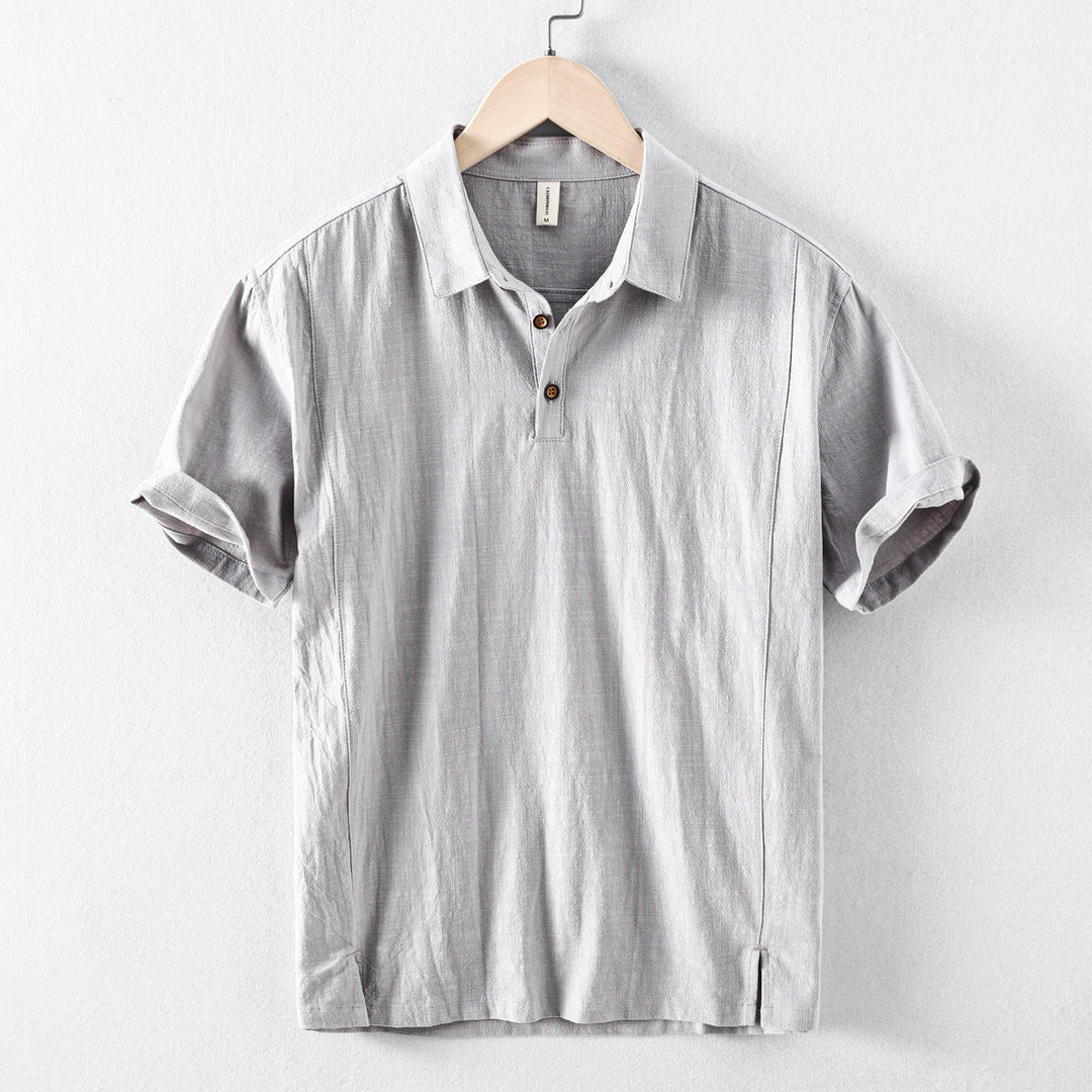 Mens Polo Shirt Cotton Linen Short Sleeve Casual Collar
