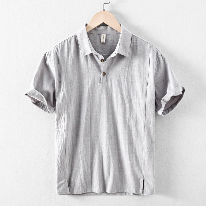 Mens Polo Shirt Cotton Linen Short Sleeve Casual Collar