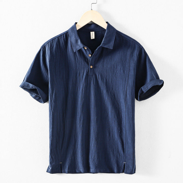 Mens Polo Shirt Cotton Linen Short Sleeve Casual Collar - BritishMode