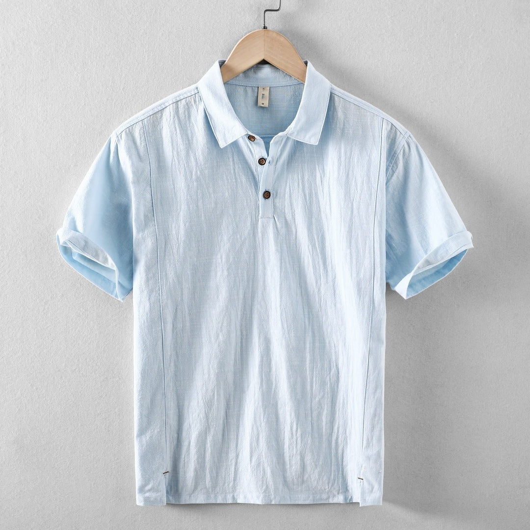 Mens Polo Shirt Cotton Linen Short Sleeve Casual Collar