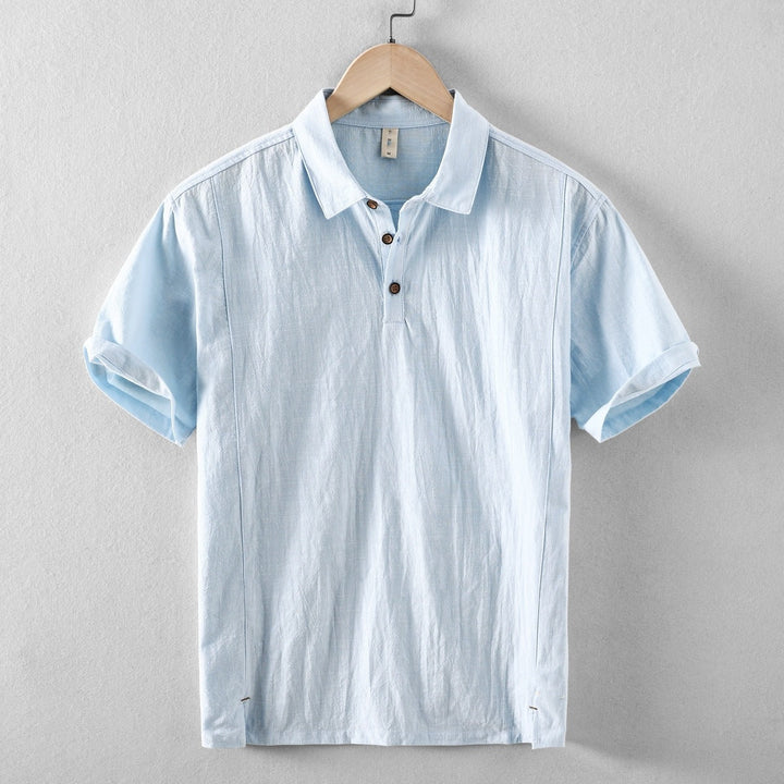 Mens Polo Shirt Cotton Linen Short Sleeve Casual Collar