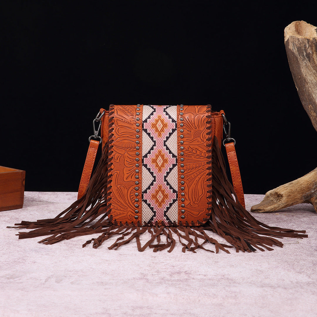 Womens Structured Crossbody Bag Embossed Leather Studded Design - BritishMode