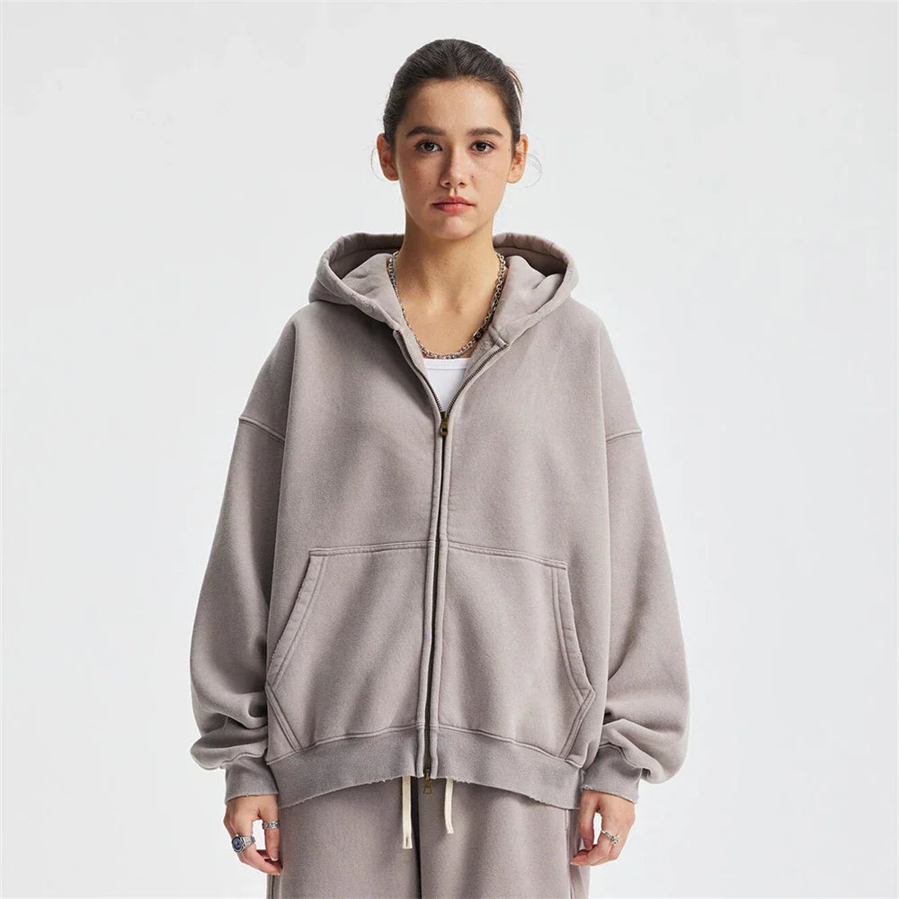 Unisex Fleece Zip-Up Jacket with Hood Warm Fit