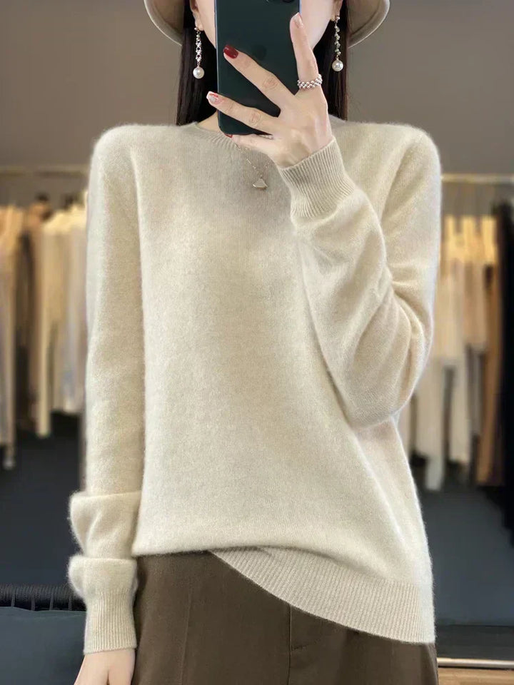 Womens Merino Wool Sweater O-Neck Soft Fit